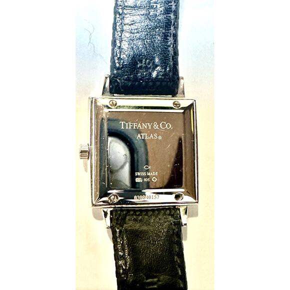 Tiffany Atlas Sterling Silver Ladies Watch Roman Numerals Lizard Strap Very Good - Picture 6 of 8